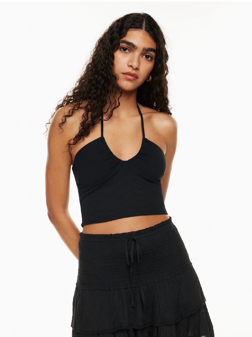 ARITZIA Wilfred Merci Ribbed Halter Top | Black | Size Small